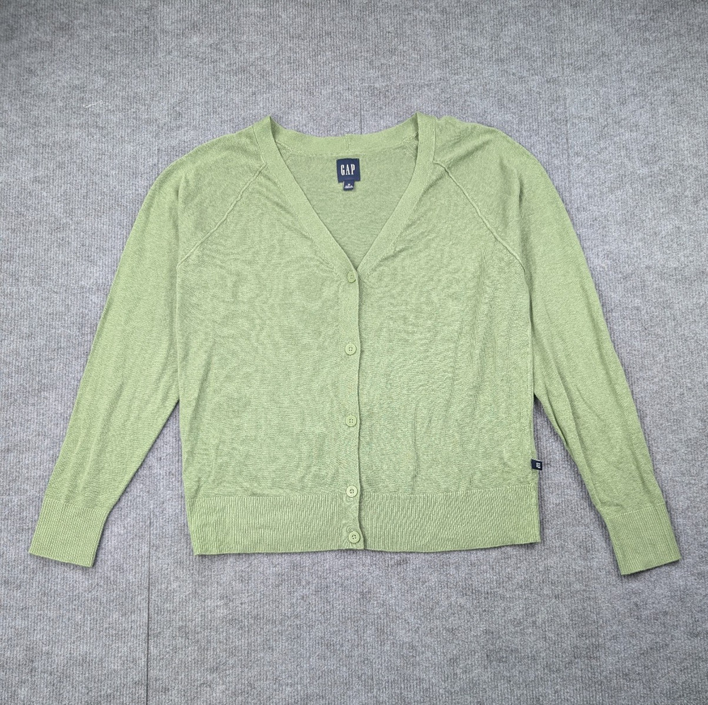 Gap Linen Cardigan Womens Medium Green Coastal Grandma Natural Layer Minimal